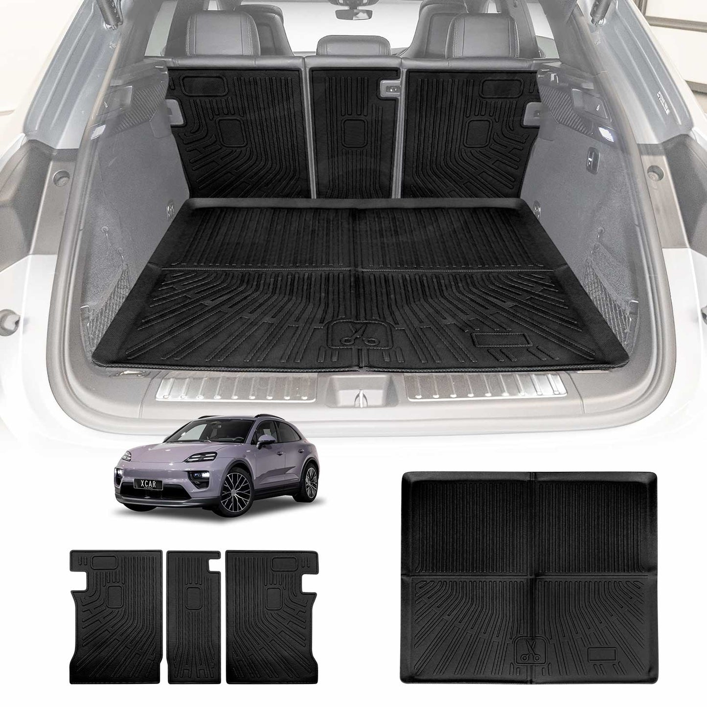 Boot Liner Kick Mats Set for Porsche Macan Electric 2024-Onwards All Weather Heavy Duty Cargo Car Trunk Back Seat Protector