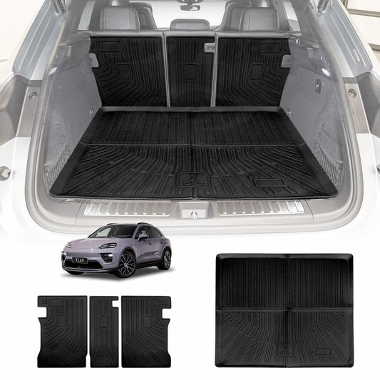 Boot Liner Kick Mats Set for Porsche Macan Electric 2024-Onwards All Weather Heavy Duty Cargo Car Trunk Back Seat Protector