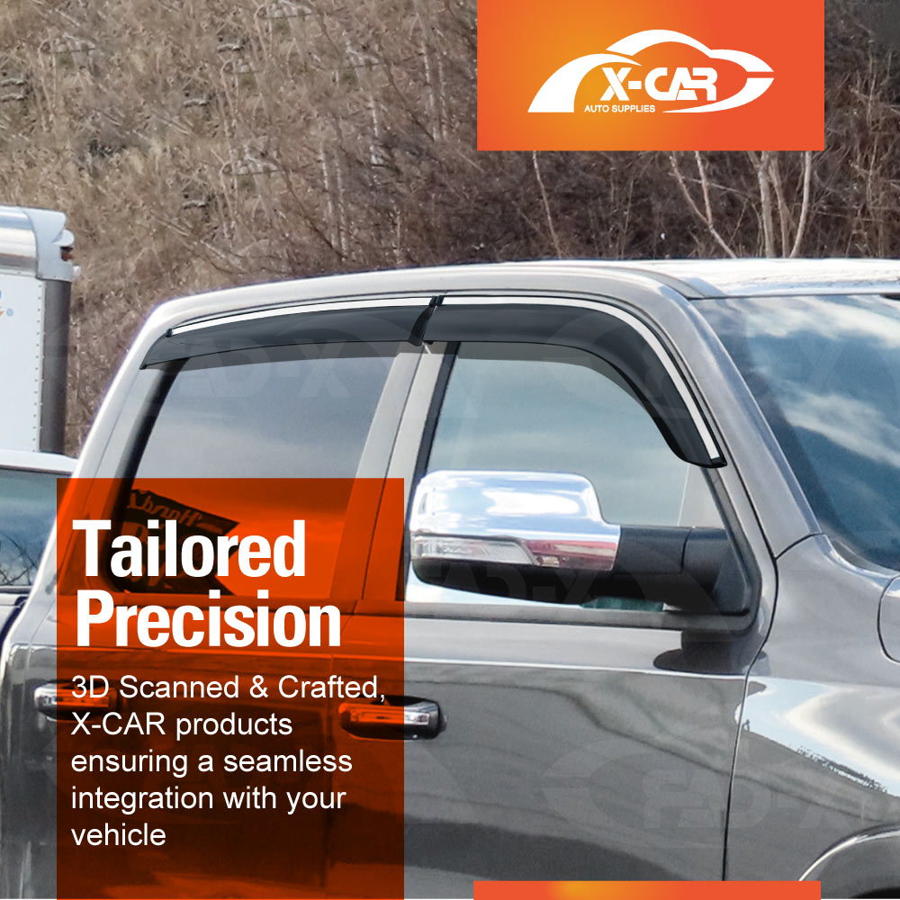 Weathershields for Ram 1500 DT Series Crewcab 2020-Onwards Silver Edged Style Weather Shields Wind Deflectors Window Car Sun Visors