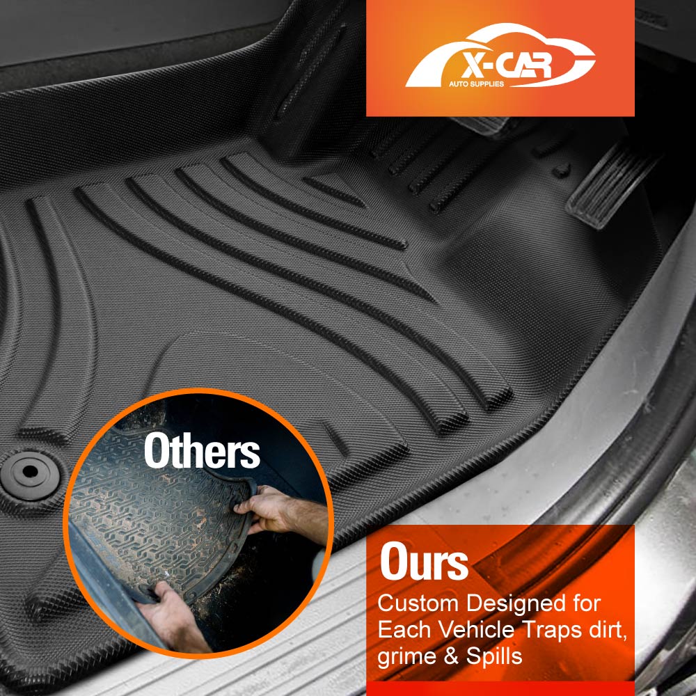 3D Car Floor Mats Tub Liner Set for Ford Ranger Raptor Dual Cab 2018-2021 Heavy Duty All Weather Mats