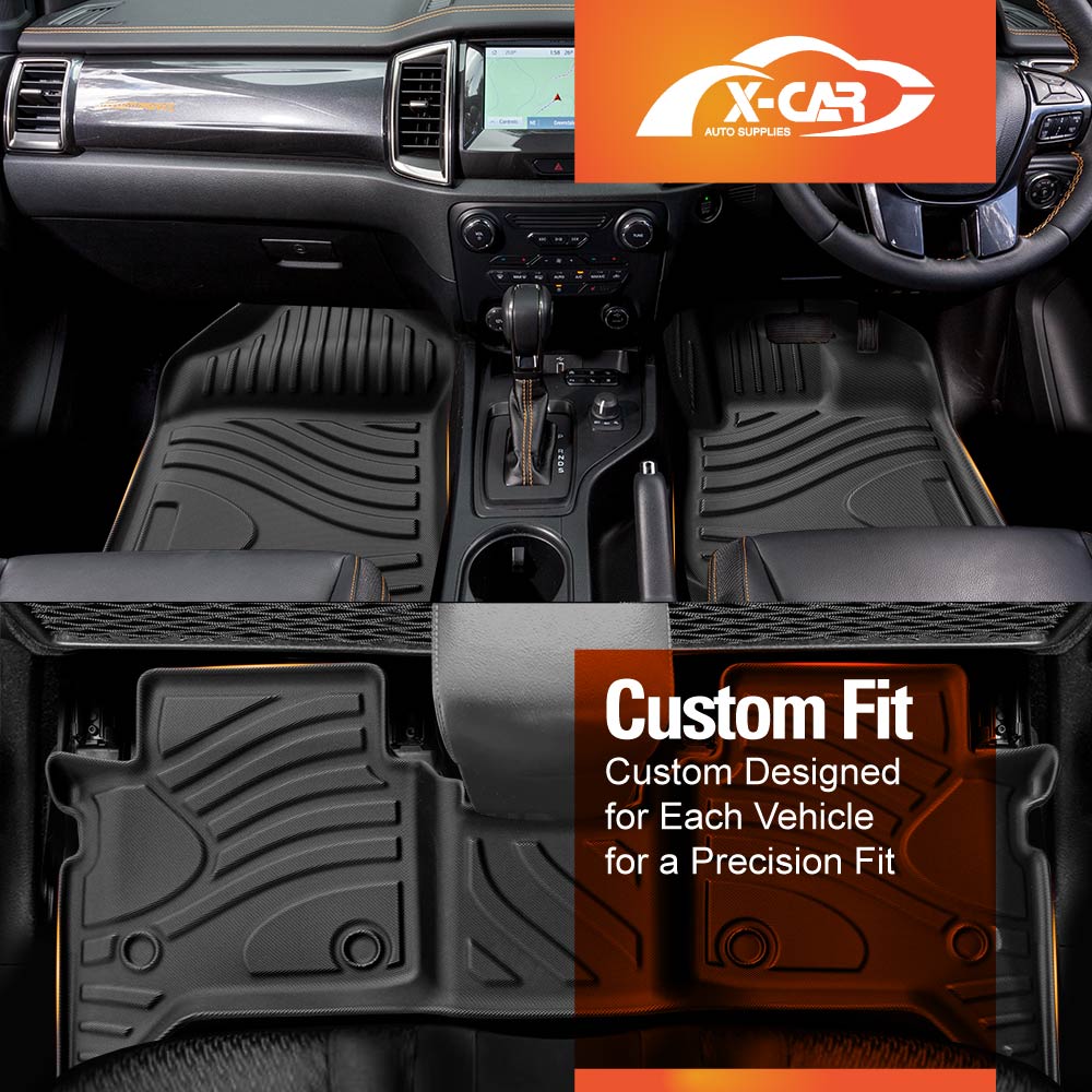 3D Car Floor Mats Tub Liner Set for Ford Ranger Raptor Dual Cab 2018-2021 Heavy Duty All Weather Mats