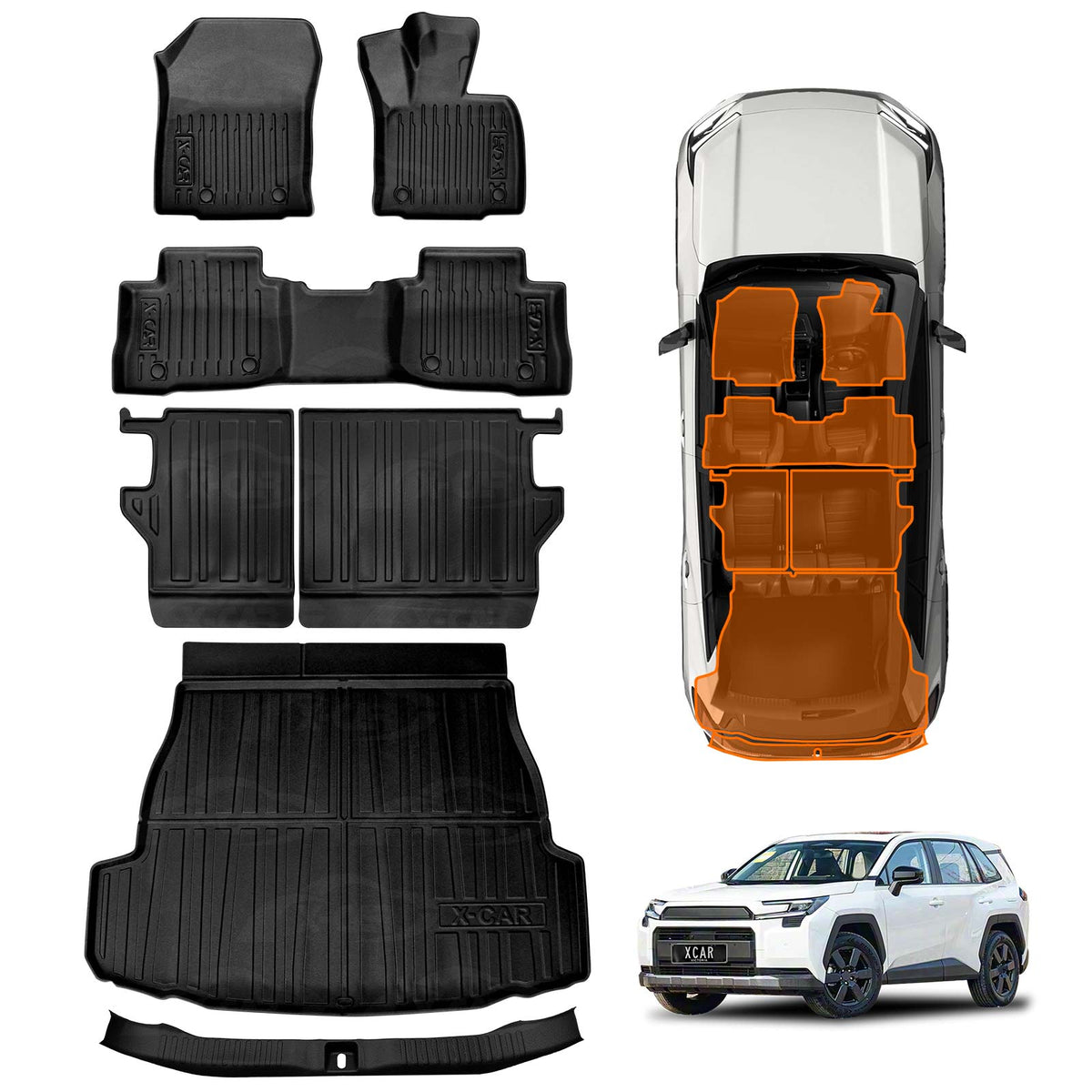 Floor Mats Boot Liner Set for Toyota Rav4 2026-Onwards without Speaker All Weather Rear Bumper Cargo Kick Back Seat Sill Protector Covers