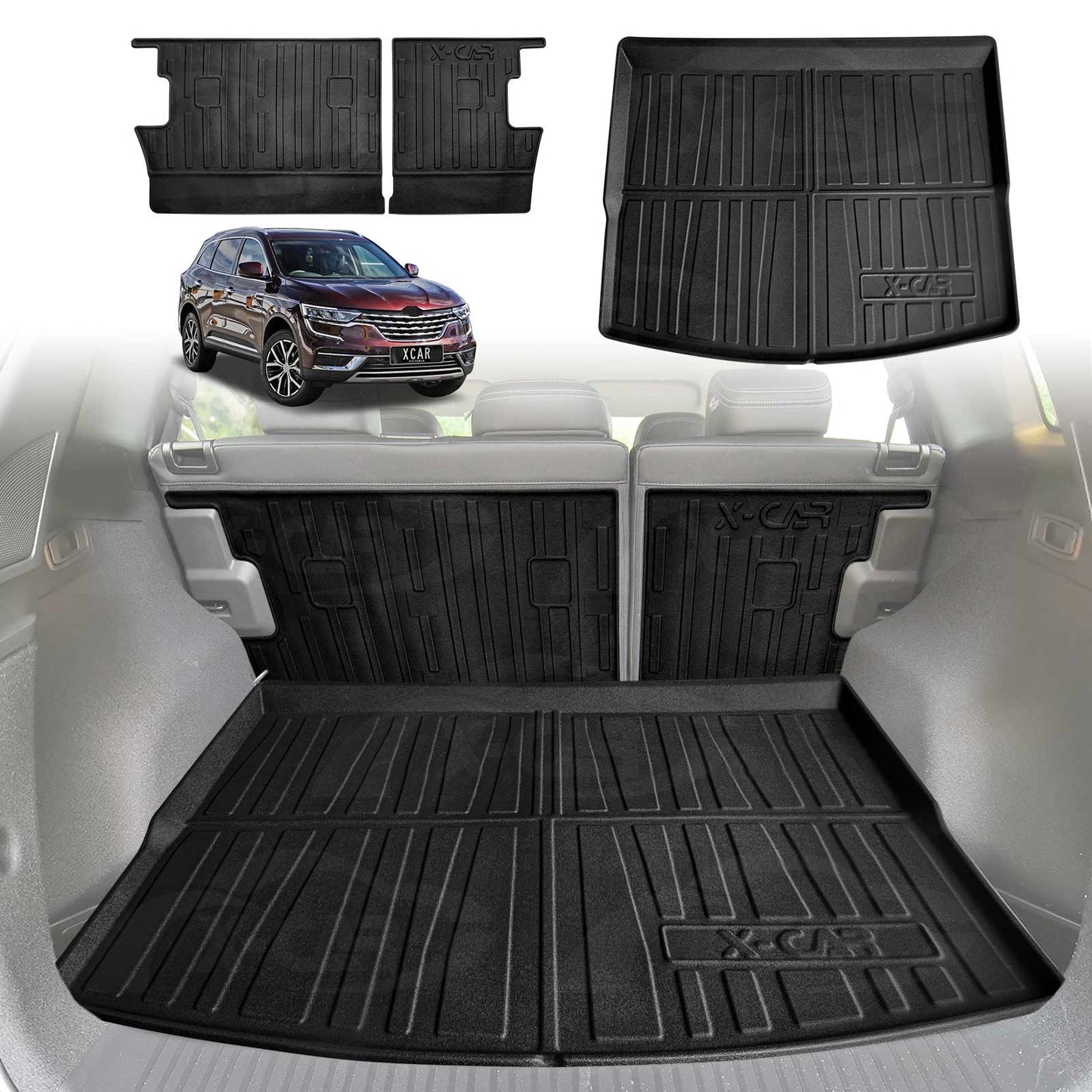 Boot Liner Set for Renault Koleos 2016-Onwards All Weather Heavy Duty Car Trunk Back Seat Protector Cargo Kick Mats