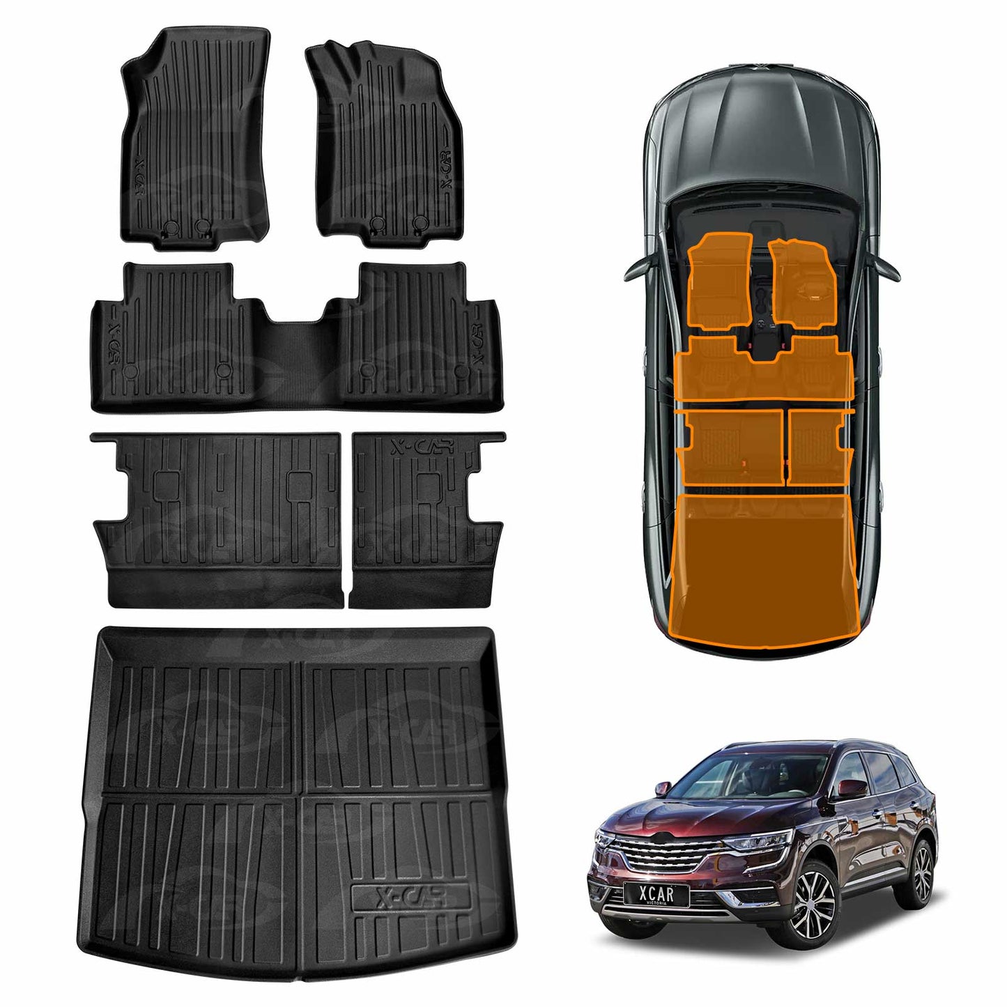 Floor Mats Boot Liner Set for Renault Koleos 2016-Onwards All Weather Heavy Duty Car Trunk Cargo Kick Back Seat Protector Cover