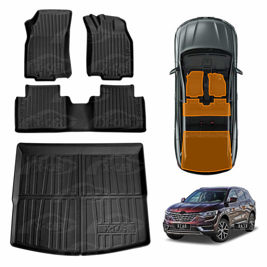 3D Floor Mats Boot Liner Set for Renault Koleos 2016-Onwards All Weather Heavy Duty Cargo Car Trunk Luggage Tray