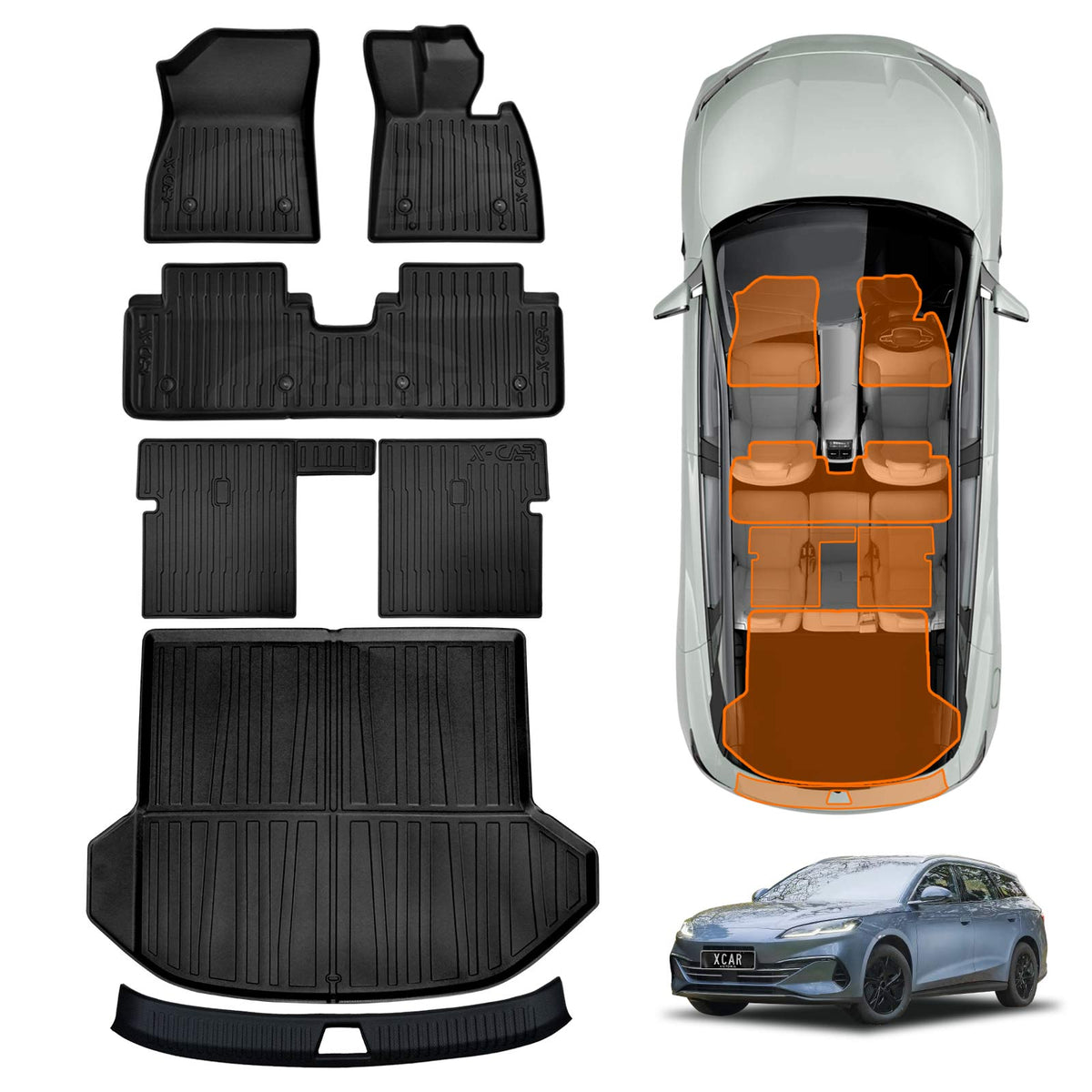 Floor Mats Boot Liner Set for BYD Seal 6 Seal6 Touring Wagon 2026-Onwards Rear Trunk Cargo Kick Back Seat Sill Protector Covers
