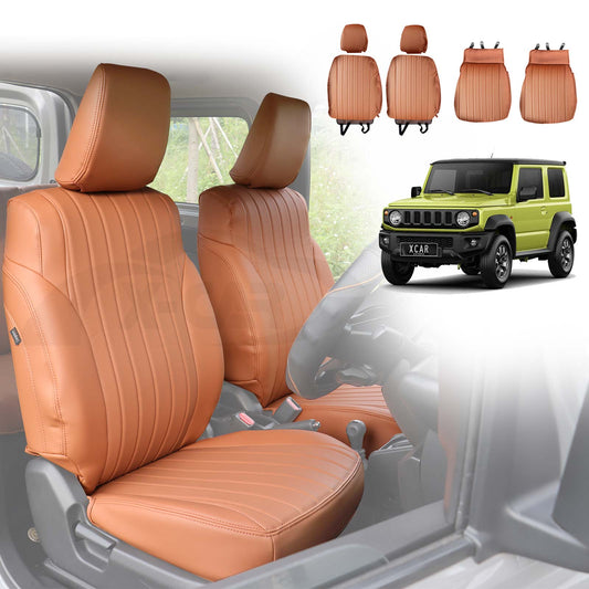 Front Seat Covers for Suzuki Jimny 3-Door 2018-2025 Khaki Premium Vintage PU Leather Interior Accessories