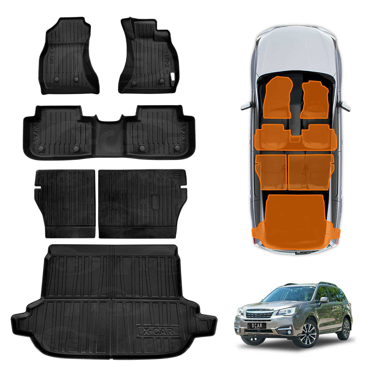 3D Floor Mats Boot Liner Set for Subaru Forester Auto 2012-2018 All Weather Heavy Duty Cargo Kick Mats Back Seat Protector Cover