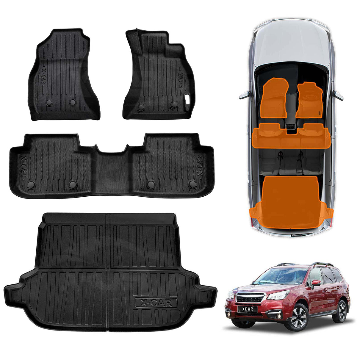 3D Floor Mats Boot Liner Set for Subaru Forester 2012-2018 All Weather Heavy Duty Cargo Car Trunk Luggage Tray