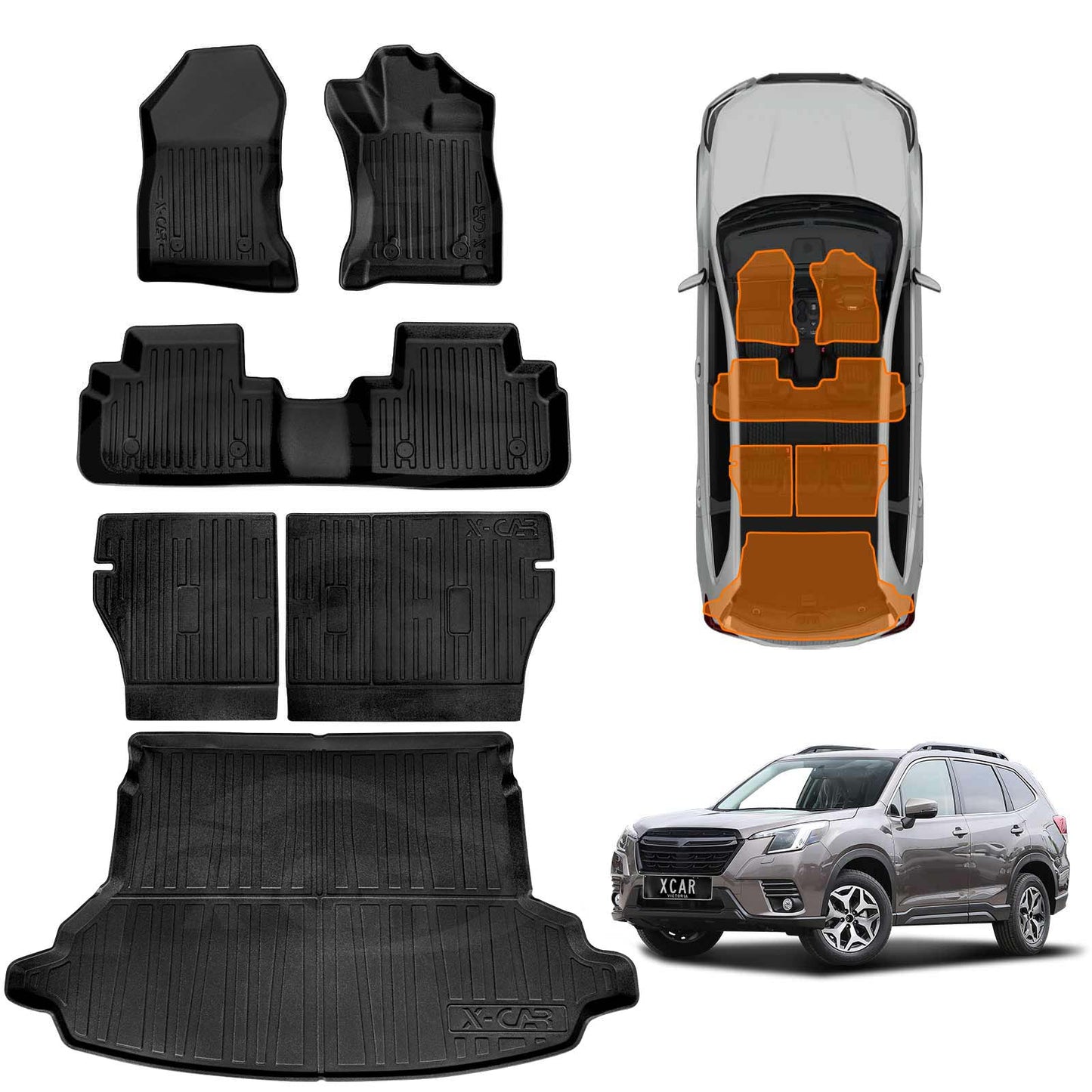 Floor Mats Boot Liner Set for Subaru Forester 5th Gen 2018-2025 Without Subwoofer All Weather Heavy Duty Cargo Kick Mats Back Seat Protector Cover