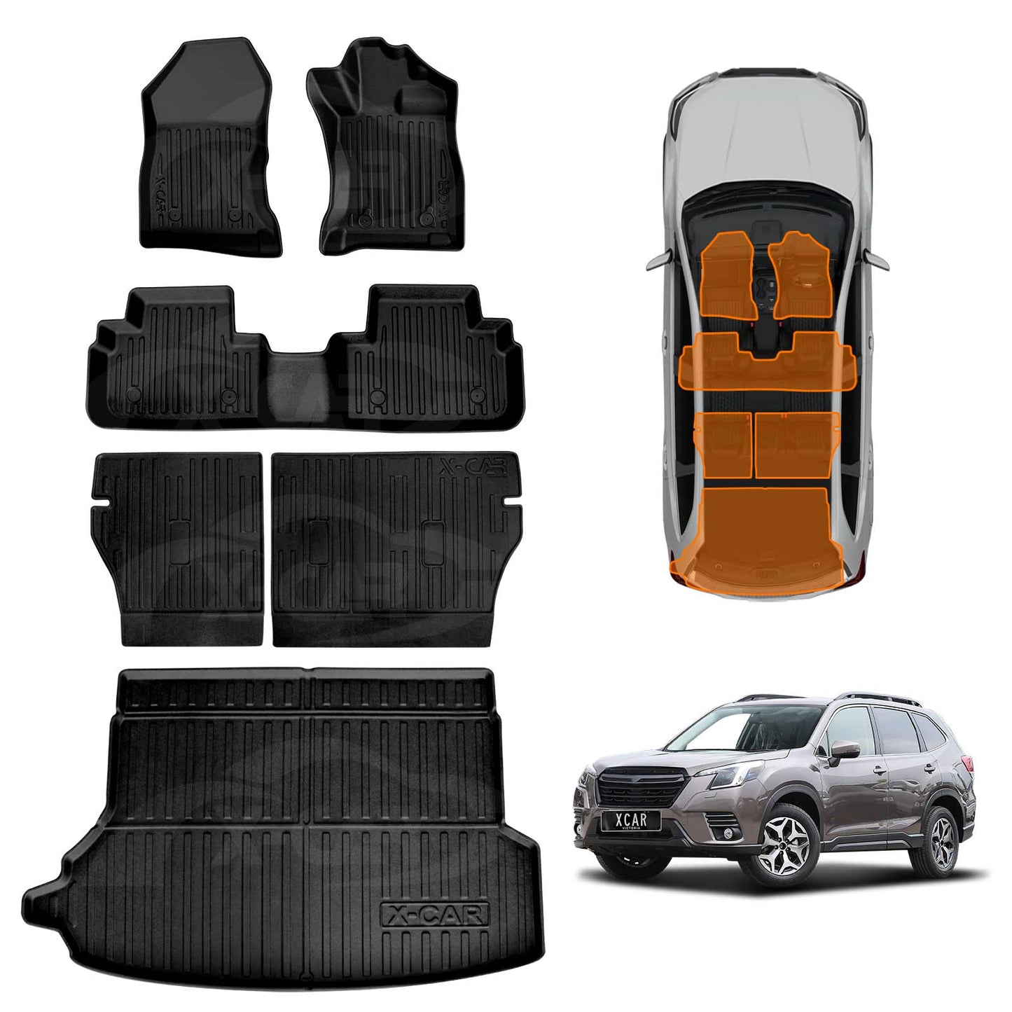 Floor Mats Boot Liner Set for Subaru Forester 5th Gen 2018-2025 With Subwoofer All Weather Heavy Duty Cargo Kick Mats Back Seat Protector Cover