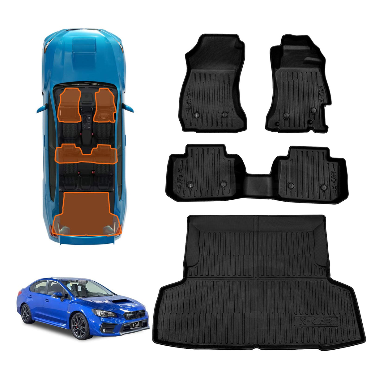 3D Floor Mats Boot Liner Set for Subaru WRX VA Series Sedan 2014-2021 All Weather Heavy Duty Cargo Car Trunk Luggage Tray