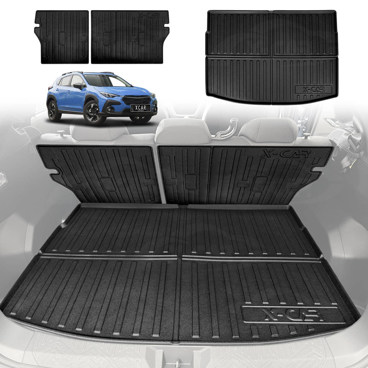 Boot Liner Kick Mats Set for Subaru Crosstrek 2023-Onwards All Weather Heavy Duty Cargo Car Trunk Back Seat Protector