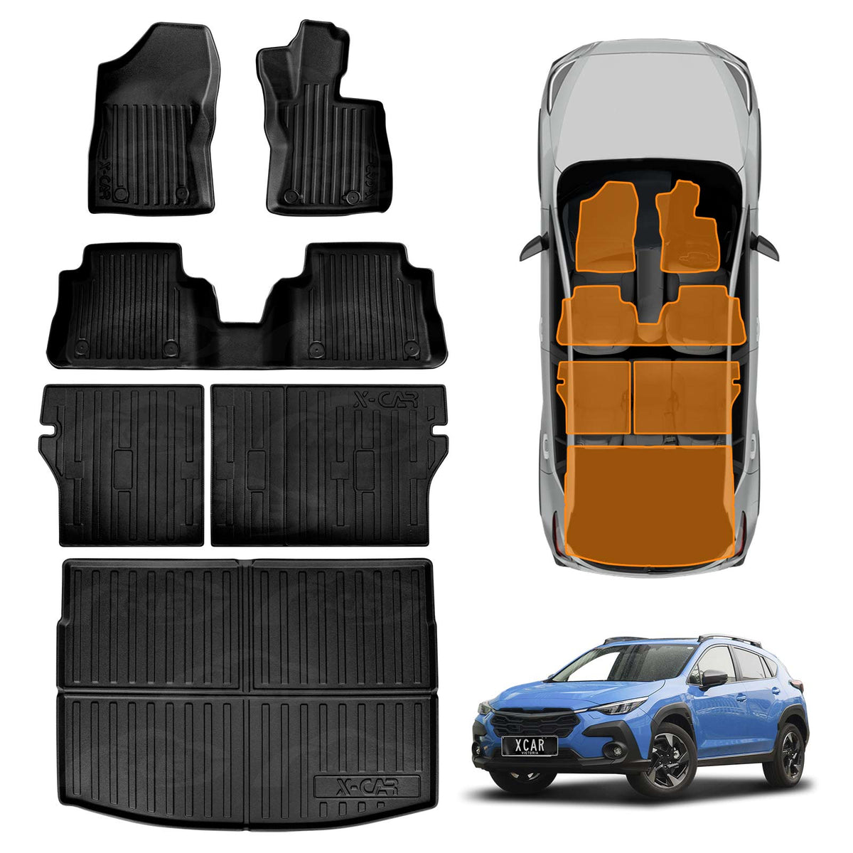 Floor Mats Boot Liner Set for Subaru Crosstrek 2023-Onwards Heavy Duty All Weather Car Trunk Cargo Kick Back Seat Cover