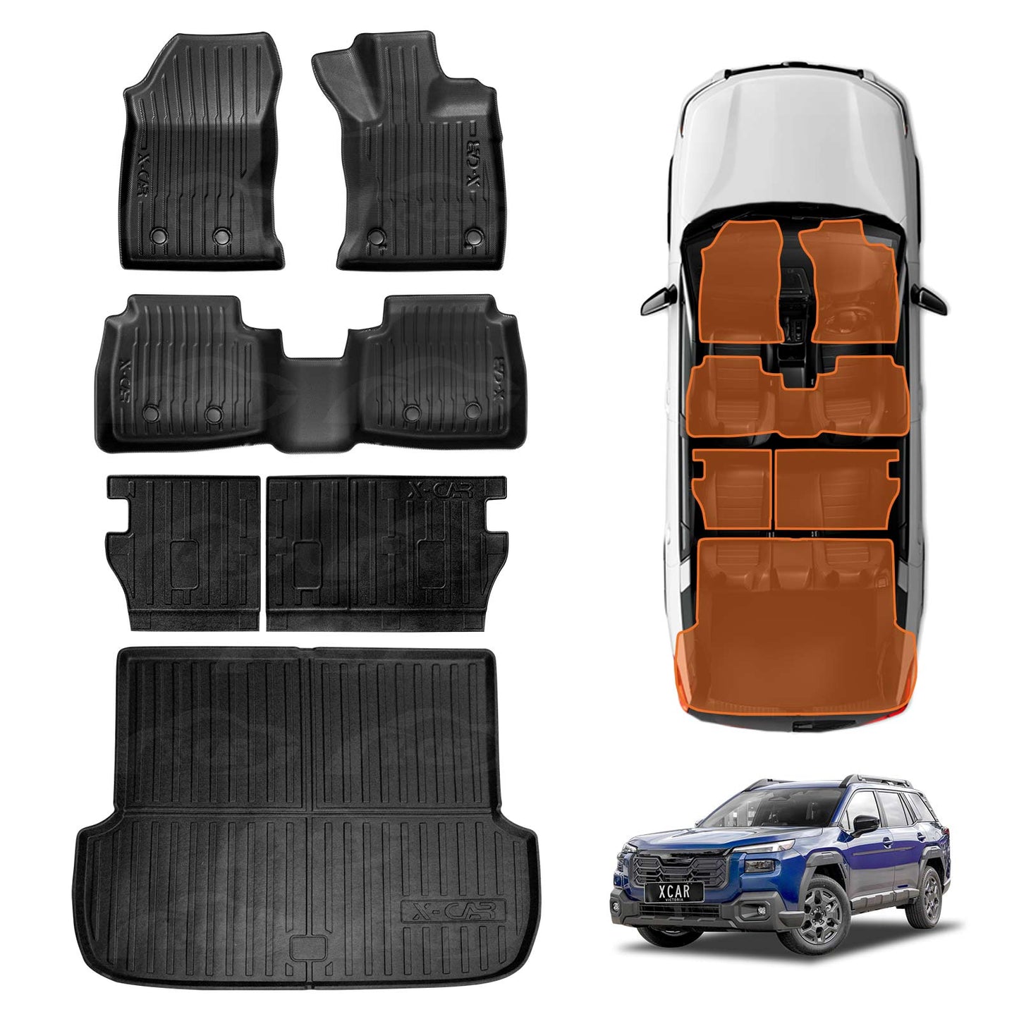 Floor Mats Boot Liner Set for Subaru Outback 7th Gen 2025-Onwards Heavy Duty All Weather Car Trunk Cargo Kick Back Seat Cover