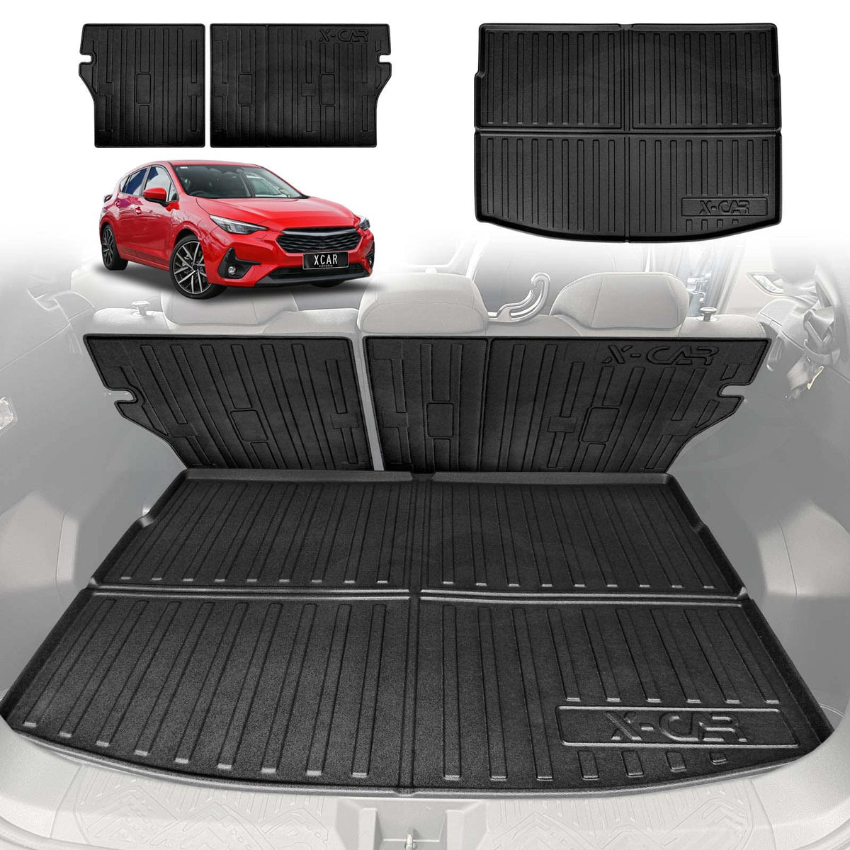 Boot Liner Kick Mats Set for Subaru Impreza G6 Hatch 2023-Onwards All Weather Heavy Duty Cargo Car Trunk Back Seat Protector