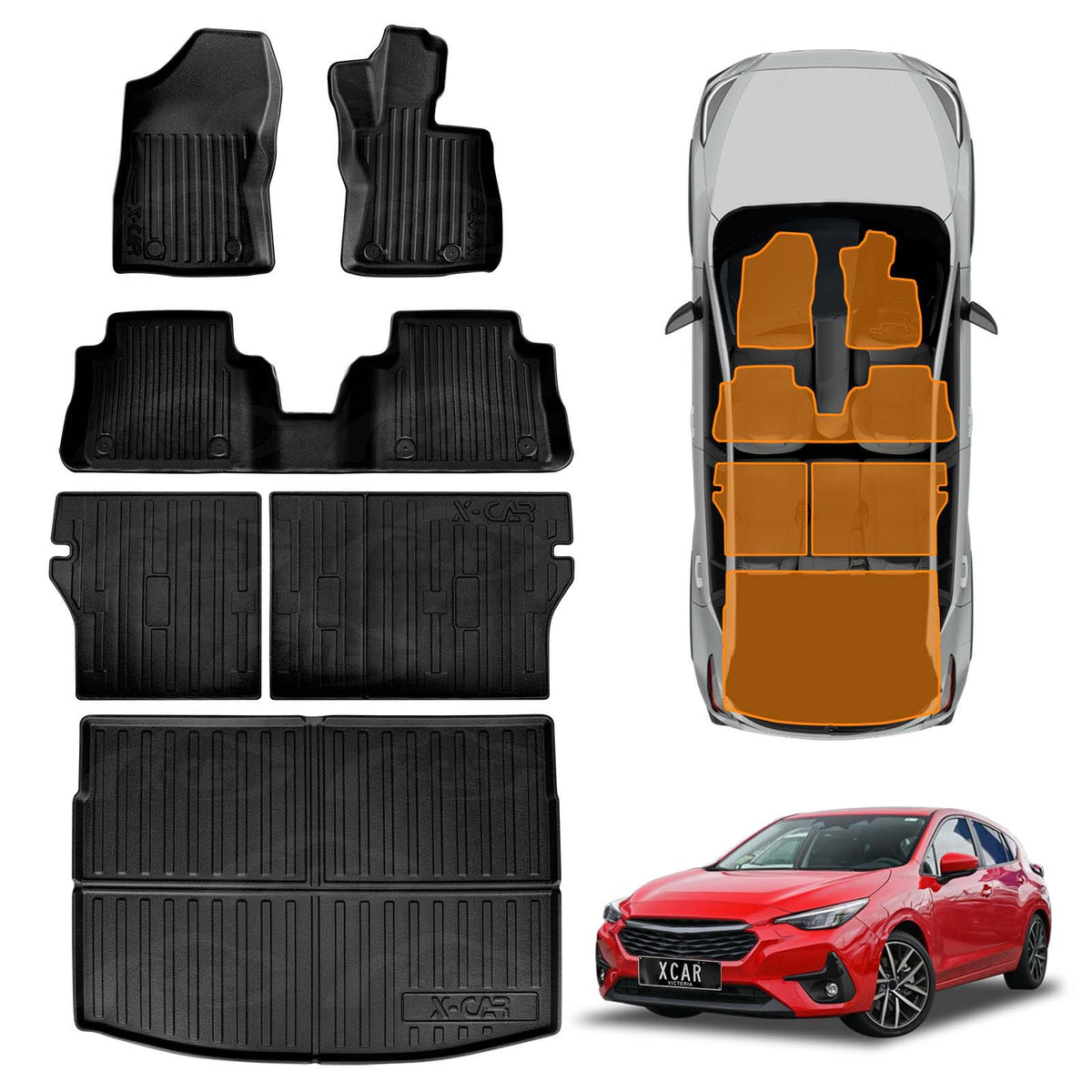Floor Mats Boot Liner Set for Subaru Impreza G6 Hatch 2023-Onwards Heavy Duty All Weather Car Trunk Cargo Kick Back Seat Cover