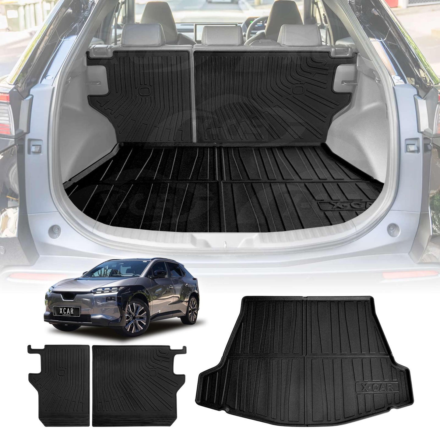 Boot Liner Kick Mats Set for Toyota bZ4X Auto 2WD 2023-Onwards  All Weather Heavy Duty Cargo Car Trunk Back Seat Protector
