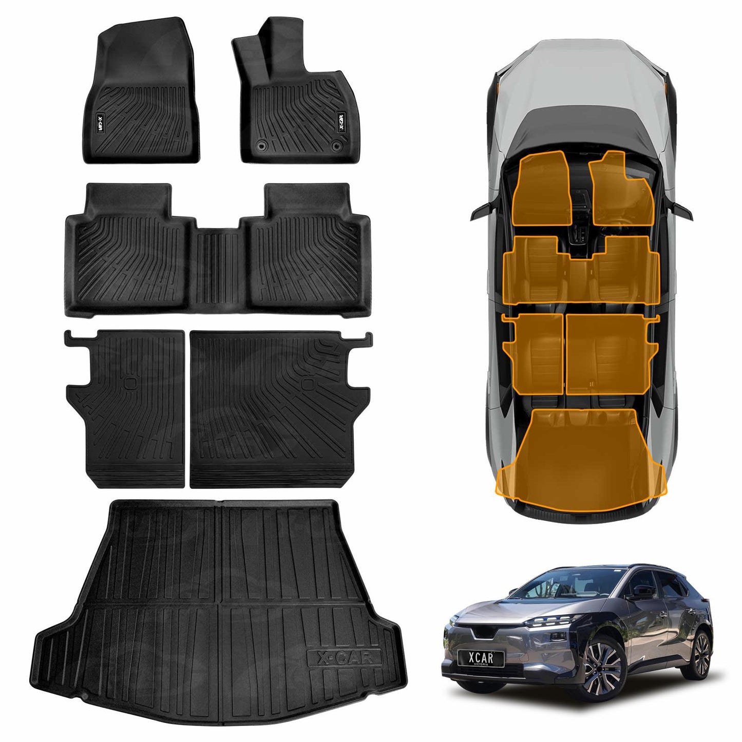 Floor Mats Boot Liner Set for Toyota bZ4X Auto 2WD 2023-Onwards Heavy Duty All Weather Car Trunk Cargo Kick Back Seat Cover