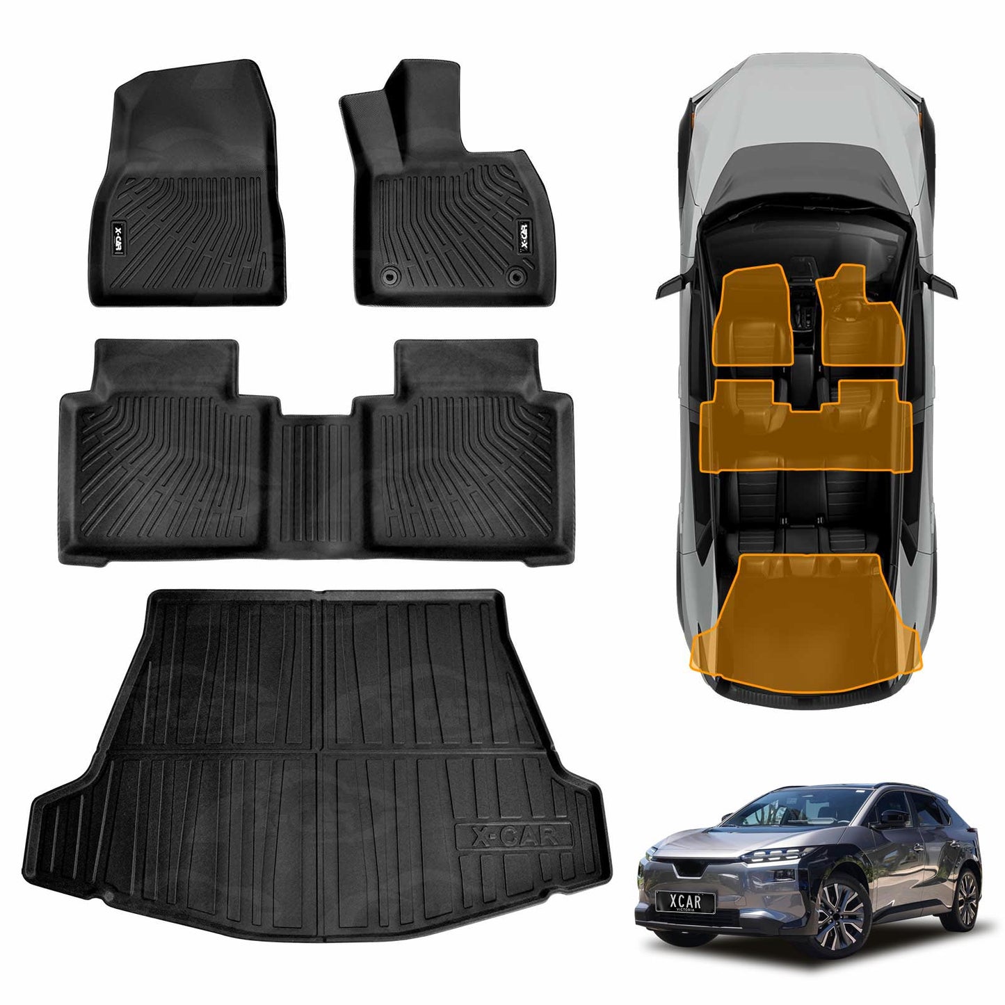 3D Floor Mats Boot Liner Set for Toyota bZ4X Auto 2WD 2023-Onwards All Weather Heavy Duty Cargo Car Trunk Luggage Tray