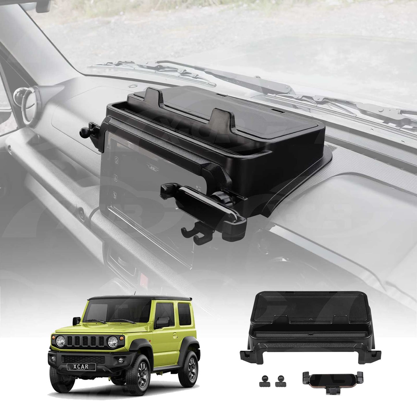 Storage Box with Phone Holder for Suzuki Jimny 3-Door 7 inch 2018-Onwards Car Screen Hidden Organizer Tray Accessories