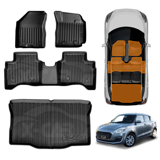 3D All-Weather Floor Mat Boot Liner Carpet for Suzuki Swift 3rd Gen Auto 2017-2024 Heavy Duty Cargo Trunk Mat Luggage Tray