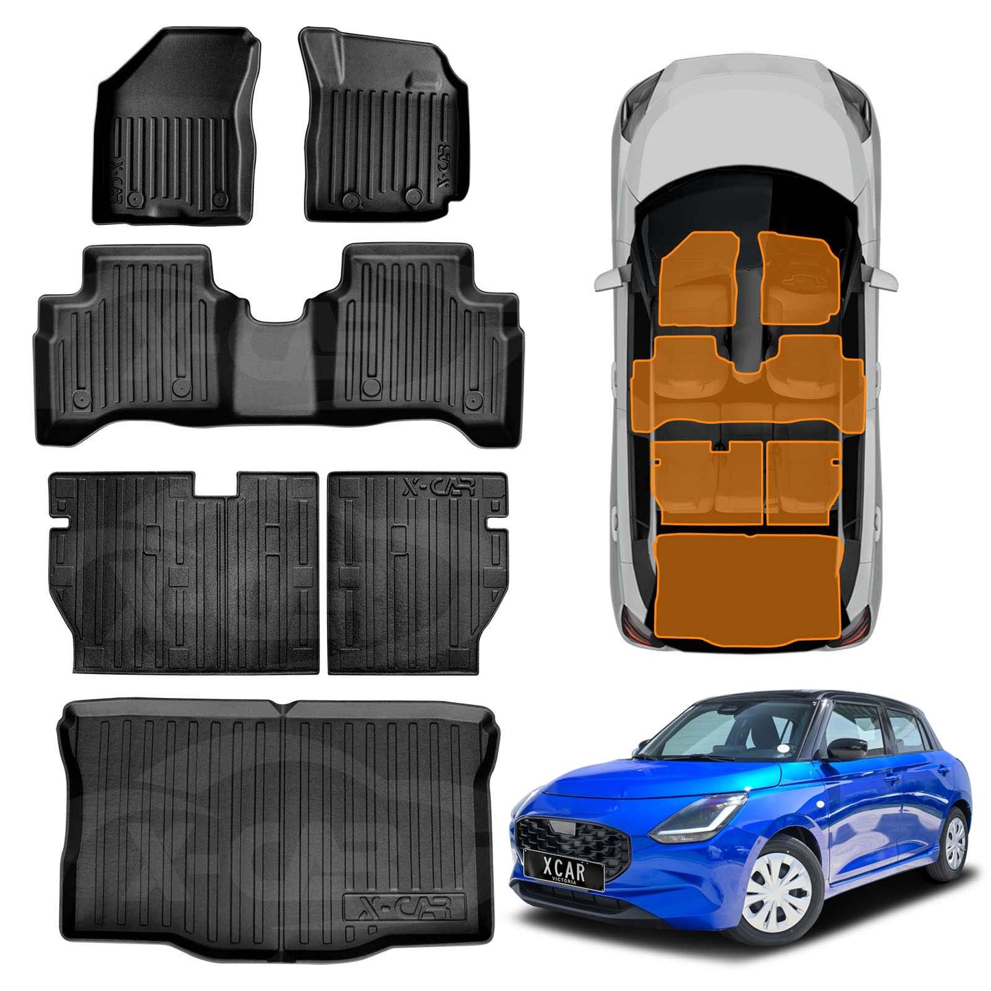 Floor Mats Boot Liner Set for Suzuki Swift 4th Gen 2024-2025 All Weather Heavy Duty Cargo Kick Mats Back Seat Protector Cover