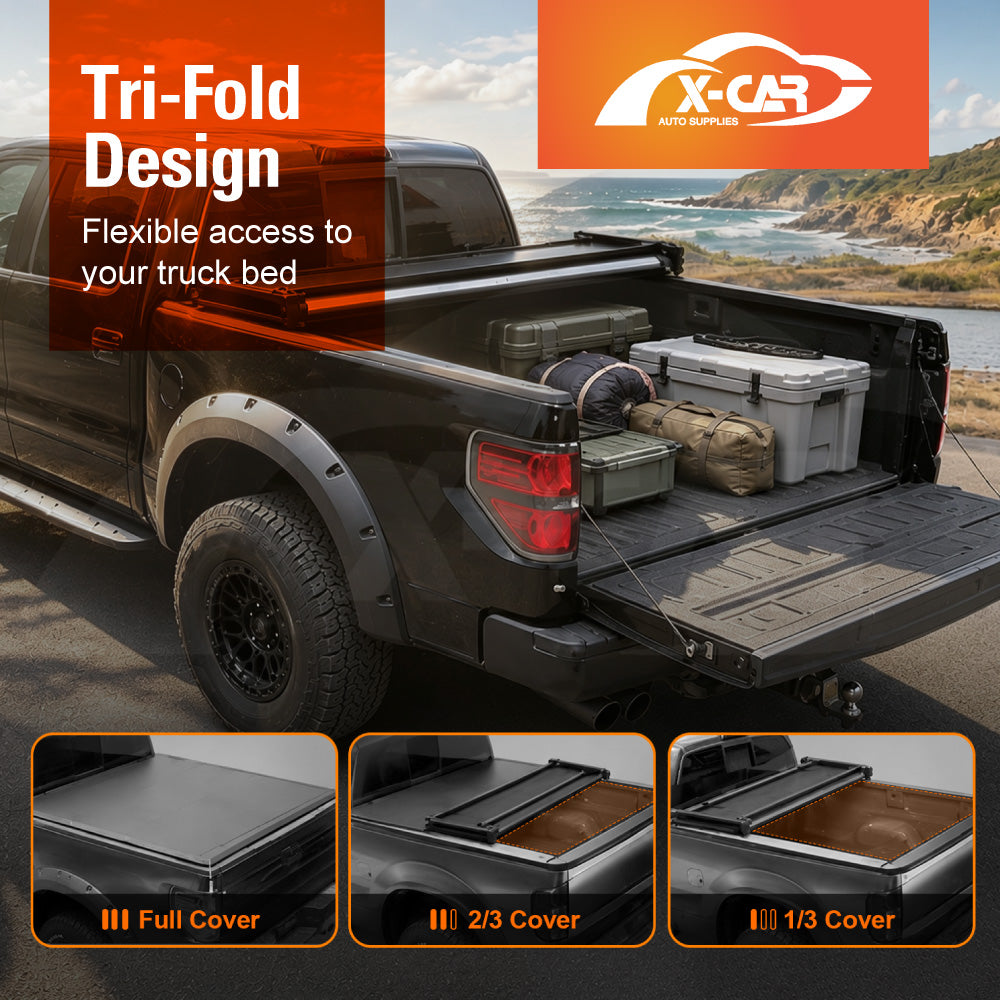 Soft Tonneau Cover for Mitsubishi Triton MV Double Cab 2024-Onwards Heavy Duty Tri-Fold Ute Tub Truck Cargo Bed Cover
