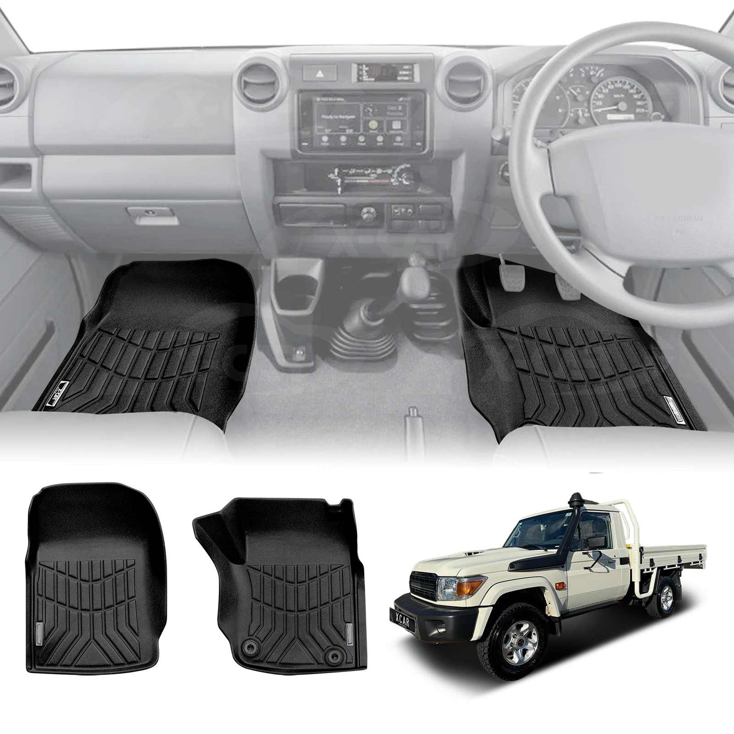 3D Front Floor Mats for Toyota Land Cruiser 79 Series Single Cab 2012-2016 Heavy Duty All Weather Car Mats Carpet Liner Set