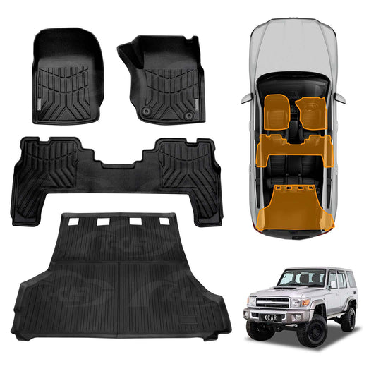 3D Floor Mats Boot Liner Set for Toyota Landcruiser 70/76 Series 2012-2023 All Weather Heavy Duty Cargo Car Trunk Luggage Tray