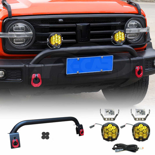 Front Nudge Bar with 2x LED Pod Spotlight for GWM Tank 300 2023-2025 Off-Road Bullbar Front Bumper Driving light