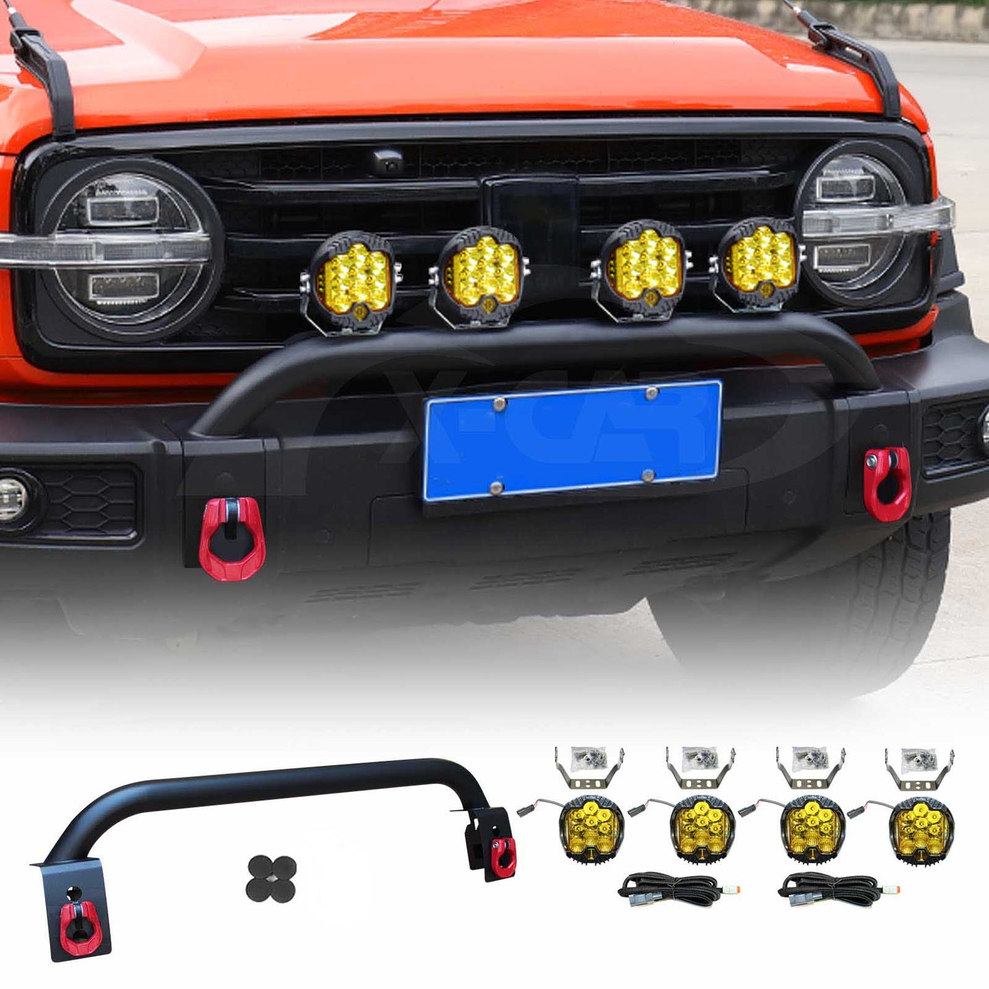 Front Nudge Bar with 4x LED Pod Spotlight for GWM Tank 300 2023-2025 Off-Road Bullbar Front Bumper Driving light