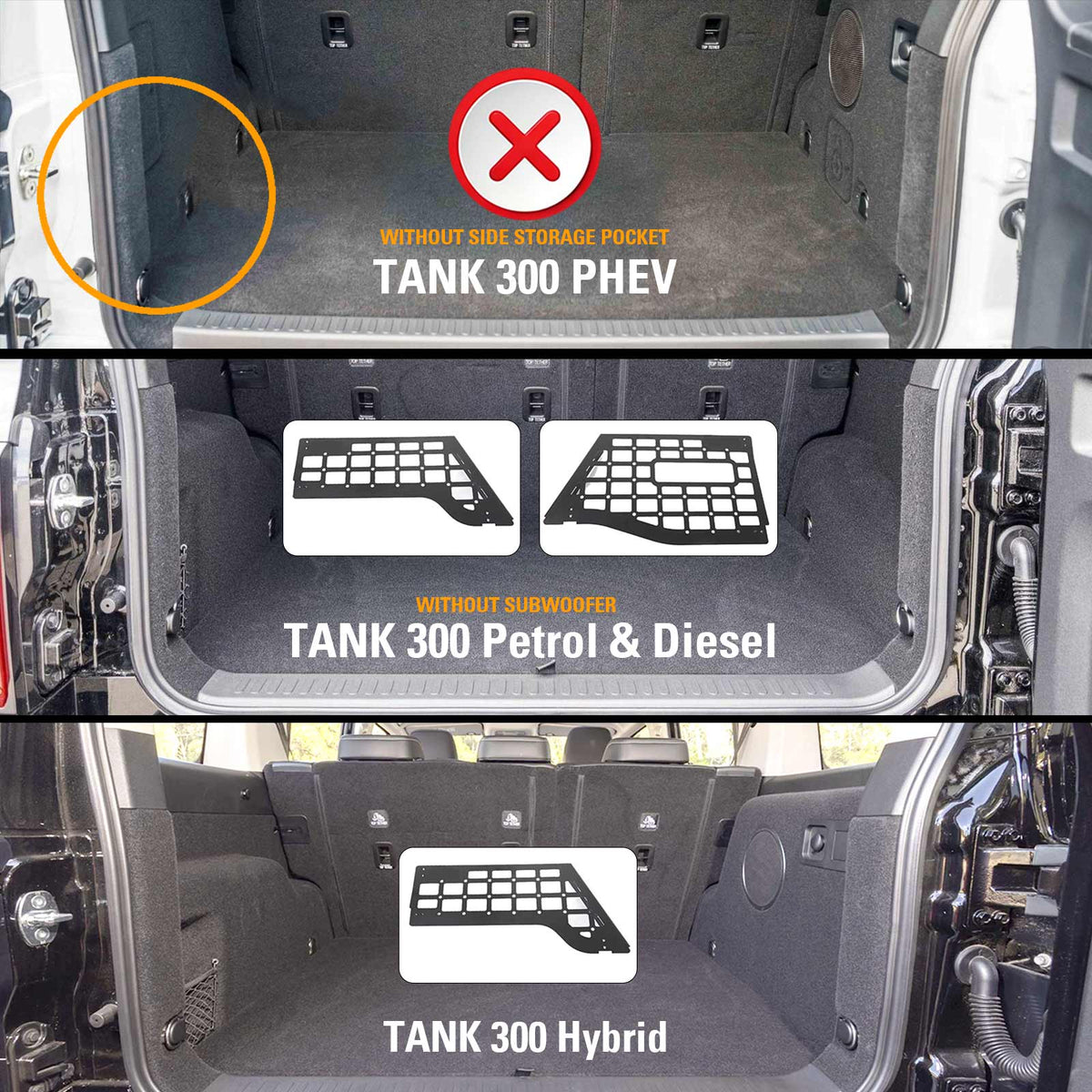 Trunk Storage Rack Left And Right For GWM Tank 300 Tank300 2023-Onwards Boot Side Storage Shelves Shelf Interior Modification Accessories