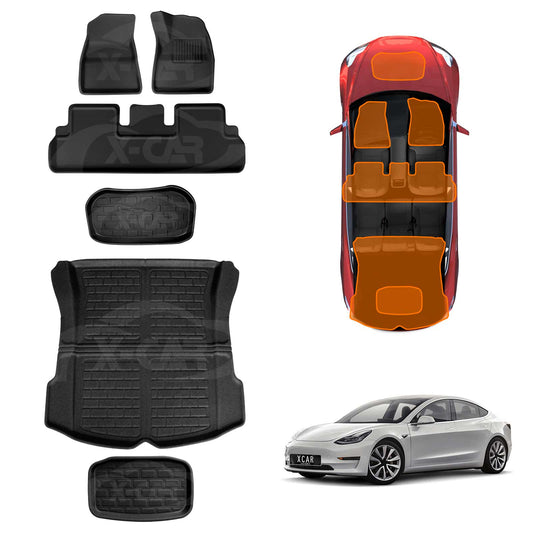 Floor Mats Boot Liner Set for Tesla Model 3 2019-2023 All Weather Heavy Duty XPE Rear Front Cargo Trunk Cover Luggage Tray