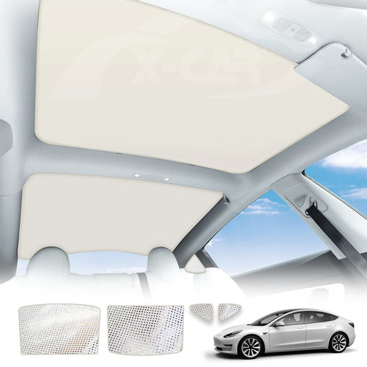 Tesla Model 3 Glass Roof Sunroof Mesh Top Window Sun Blind Shade Sunshade with UV Heat Insulation Film, Fit 2017-2023 Version  (Cream White)