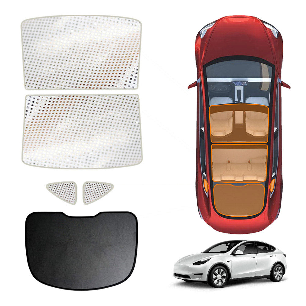 Rear Windscreen Glass Roof Sunshades for Tesla Model Y 2022–2025 White Sunroof UV Heat Protection Mesh Sun Blind