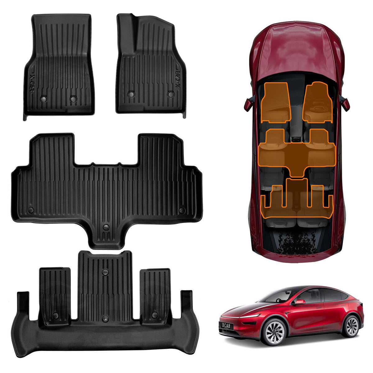 3D Floor Mats for Tesla Model Y L 6-Seat 2026-Onwards All Weather Heavy Duty Cargo Car Trunk Luggage Tray