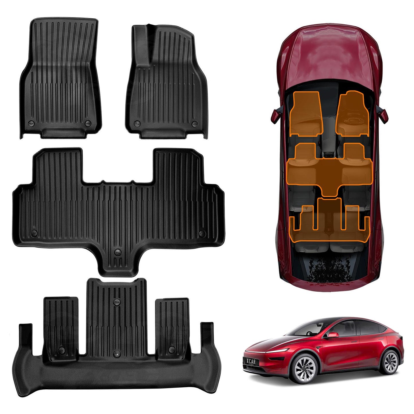 3D Floor Mats for Tesla Model Y L 6-Seat 2026-Onwards All Weather Heavy Duty Cargo Car Trunk Luggage Tray