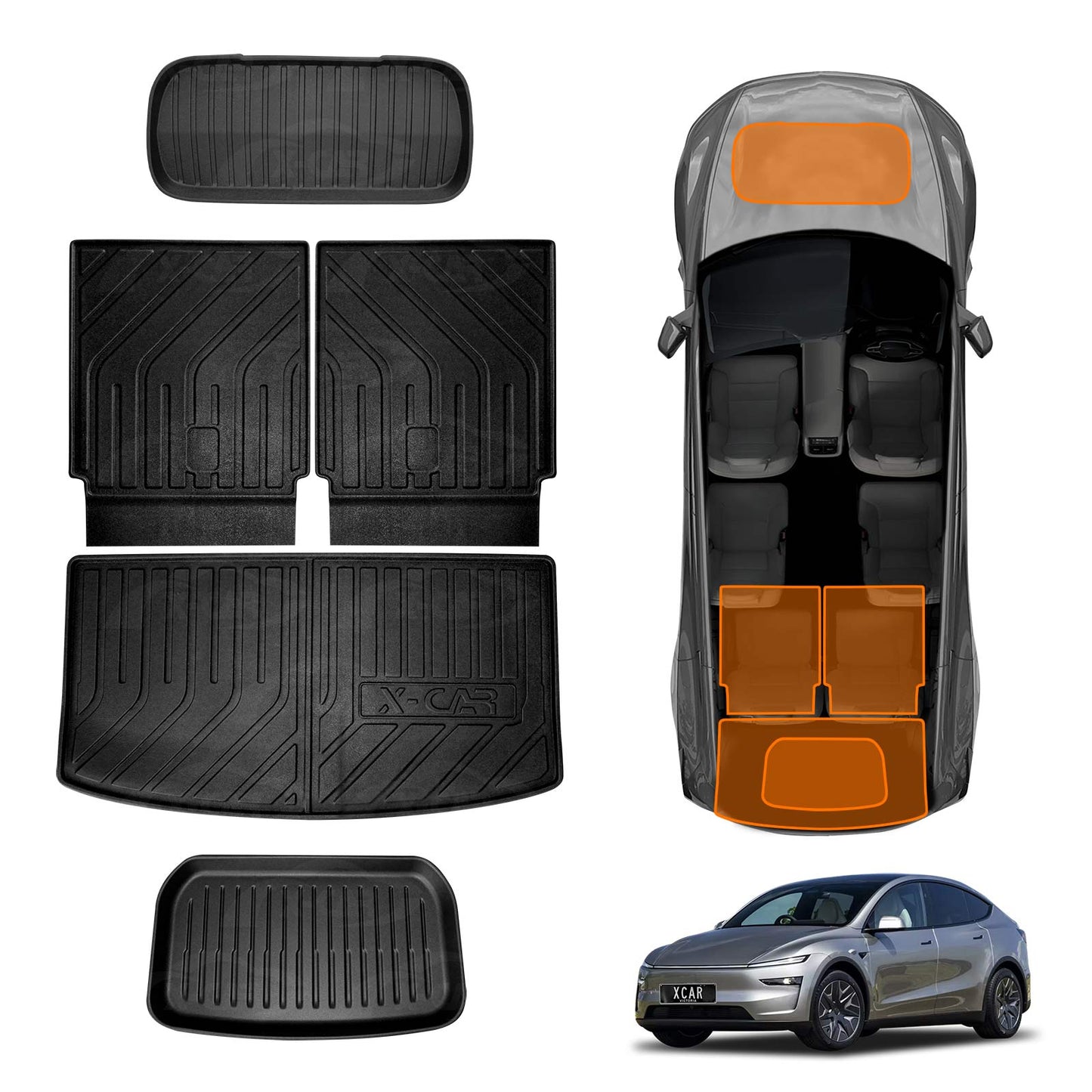 Interior Boot Liners Set for Tesla Model Y L 6-Seat 2026-Onwards All Weather Front Toolbox Cargo Car Trunk Mats Cover Luggage Tray