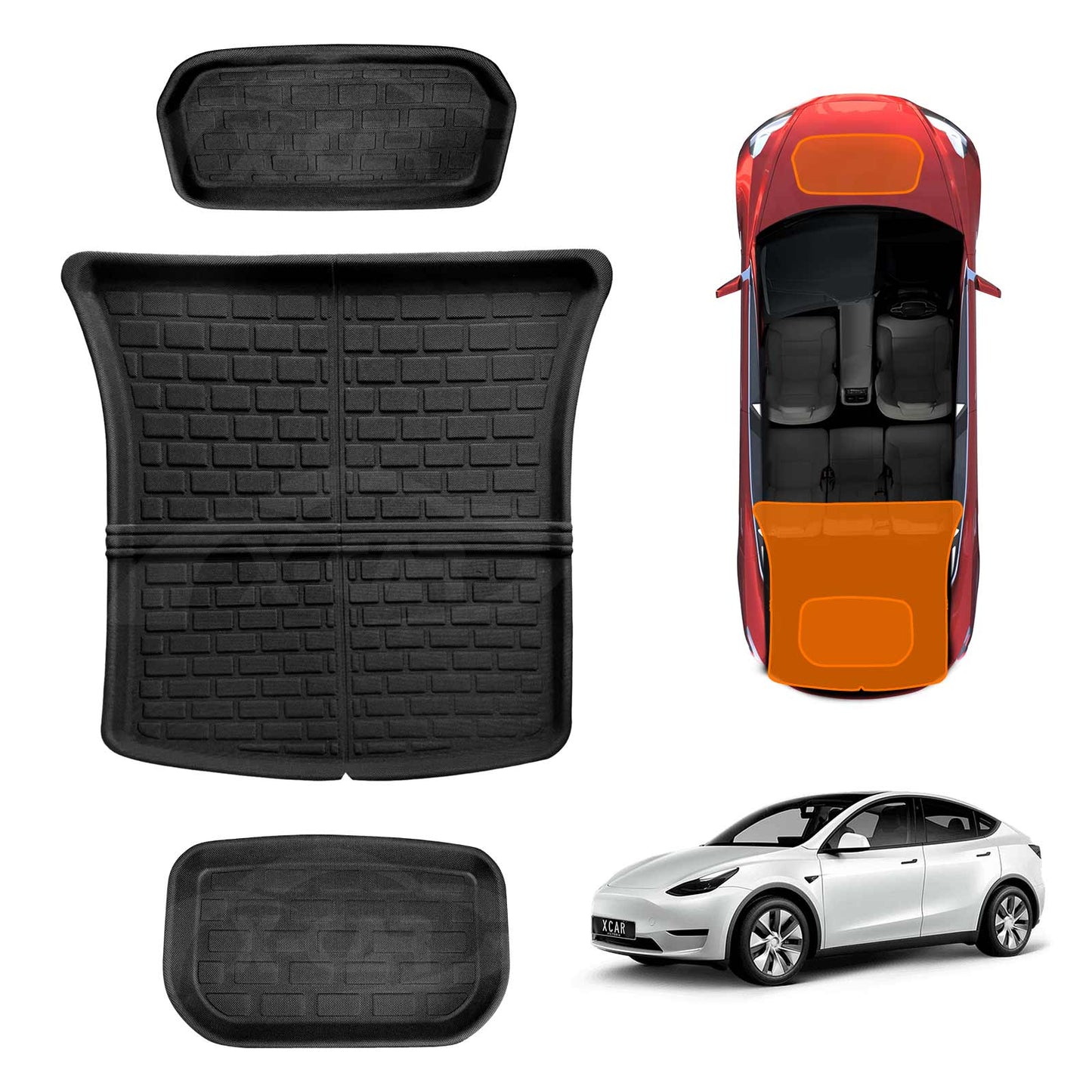 Boot Liner Set for Tesla Model Y 2022-2025 All Weather Heavy Duty XPE Rear Front Cargo Trunk Cover Mat Luggage Tray
