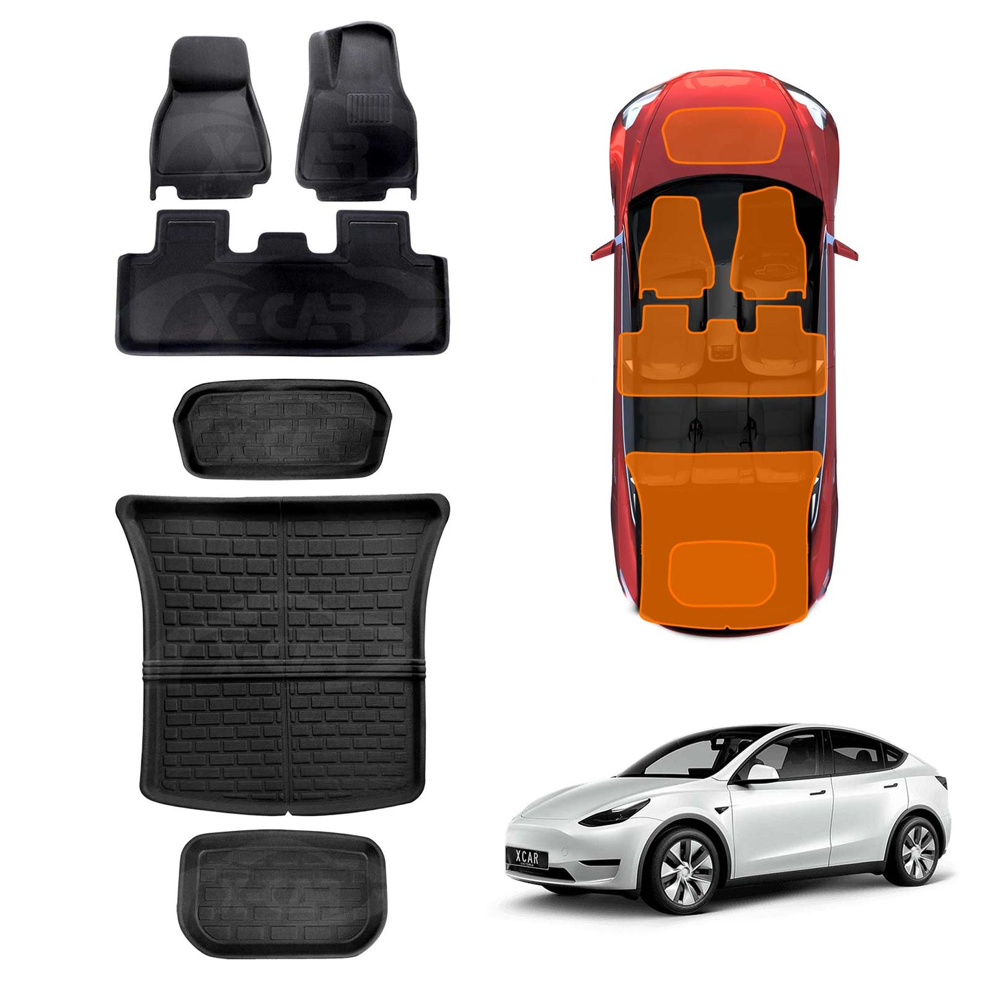 Floor Mats Boot Liner Set for Tesla Model Y 2022-2025 All Weather Heavy Duty XPE Rear Front Cargo Trunk Cover Mat Luggage Tray