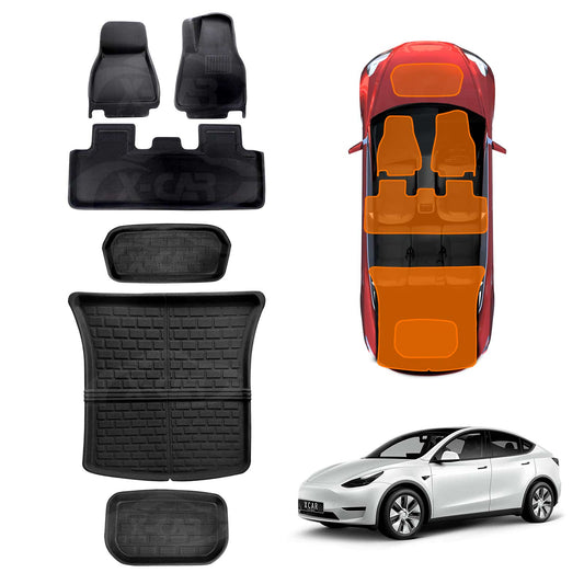 Floor Mats Boot Liner Set for Tesla Model Y 2022-2025 All Weather Heavy Duty XPE Rear Front Cargo Trunk Cover Mat Luggage Tray