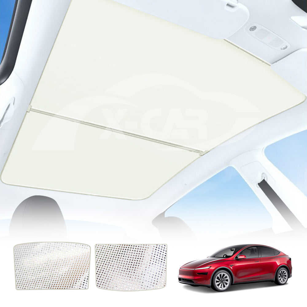 Glass Roof Sunshade Mesh for Tesla Model Y L 6-Seat 2026-Onwards Sunroof Sun Blind Shade UV Heat Insulation Film (White)