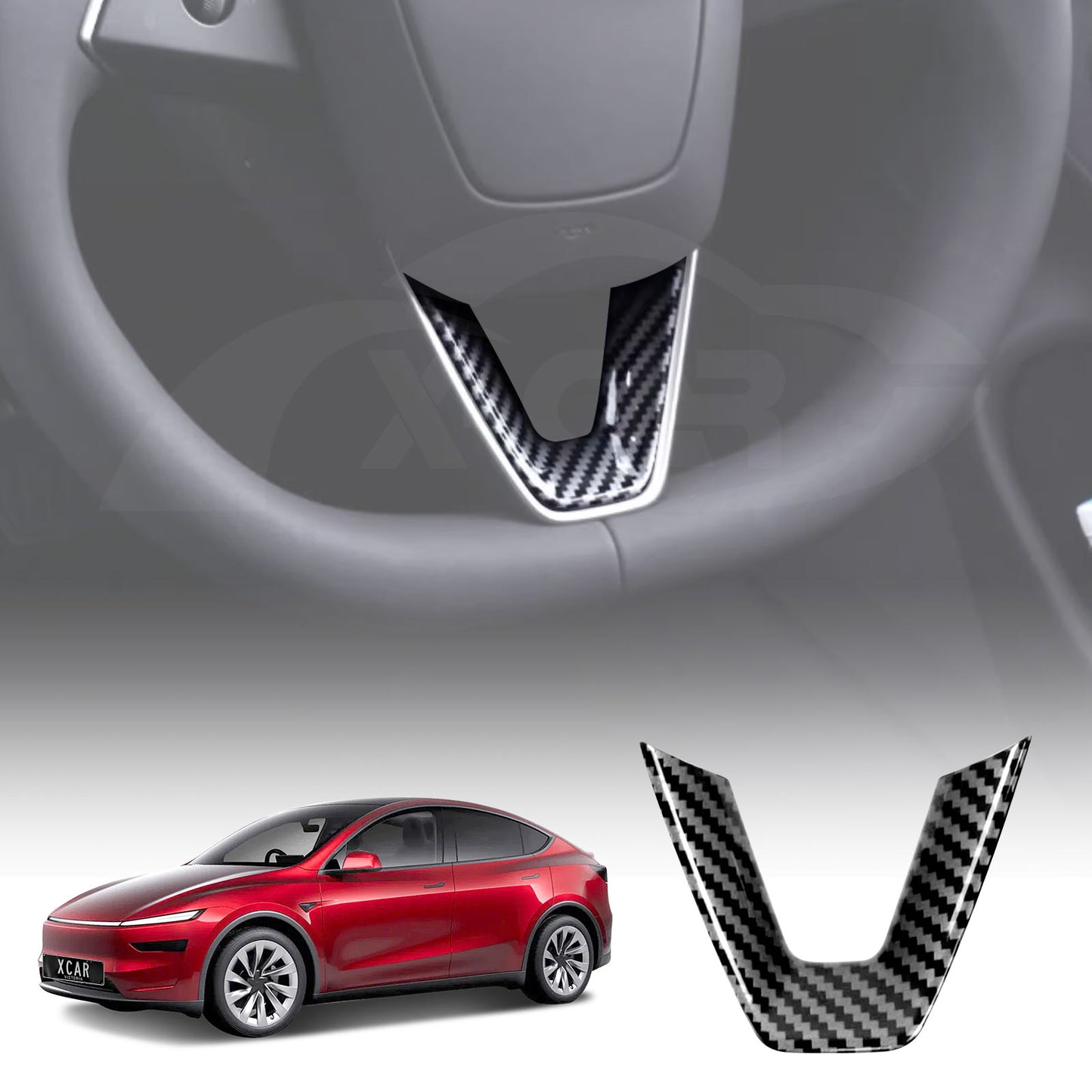 Car Steering Wheel Cover Trim for Tesla Model Y Juniper 2025-Onwards Car Interior Protection Accessories Carbon Fibre Style