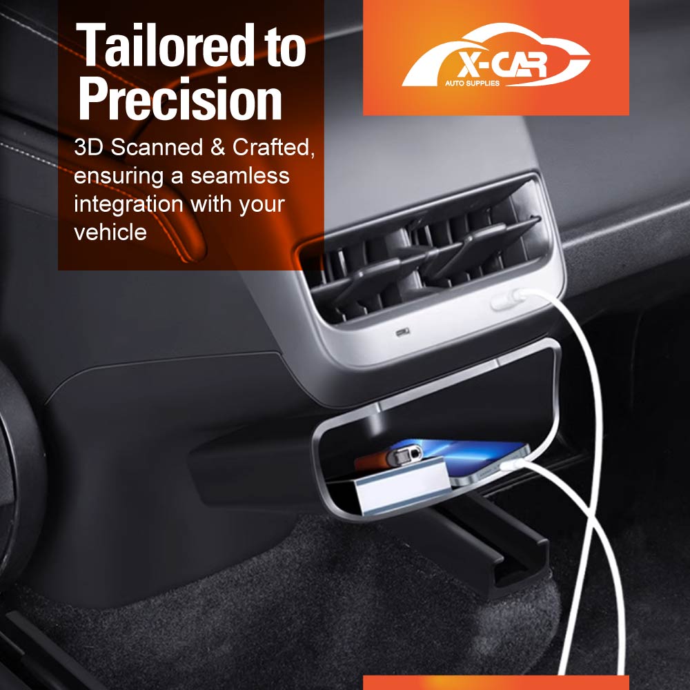 Rear Air Vent Storage Box with Removable Kick Panel for Tesla Model Y 2022-2025 Premium Stylish Upgrade Interior Organizer