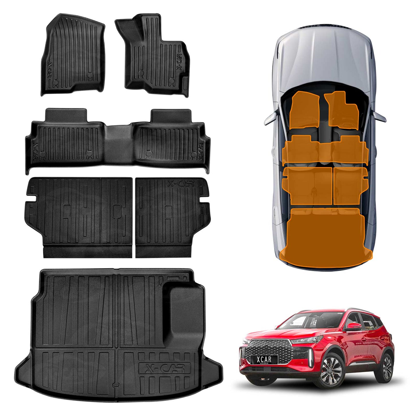 3D Floor Mats Boot Liner Set for Chery Tiggo 4 Hybrid 2025-Onwards All Weather Heavy Duty Cargo Kick Mats Back Seat Protector Cover
