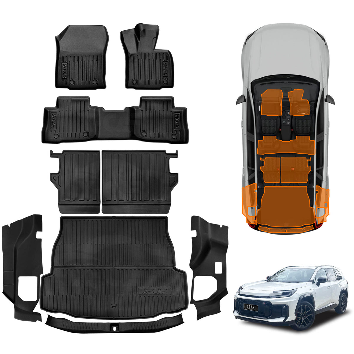 Floor Mats Boot Liner Set for Toyota Rav4 2026-Onwards with Boot Side Speaker Trunk Rear Bumper Cargo Kick Back Seat Sill Protector Covers