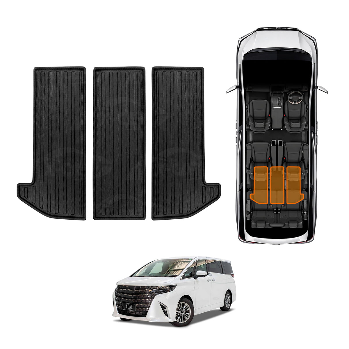 Third Row Seat Floor Mat for Toyota Alphard 2023-Onwards Heavy Duty All Weather Car Liner Set