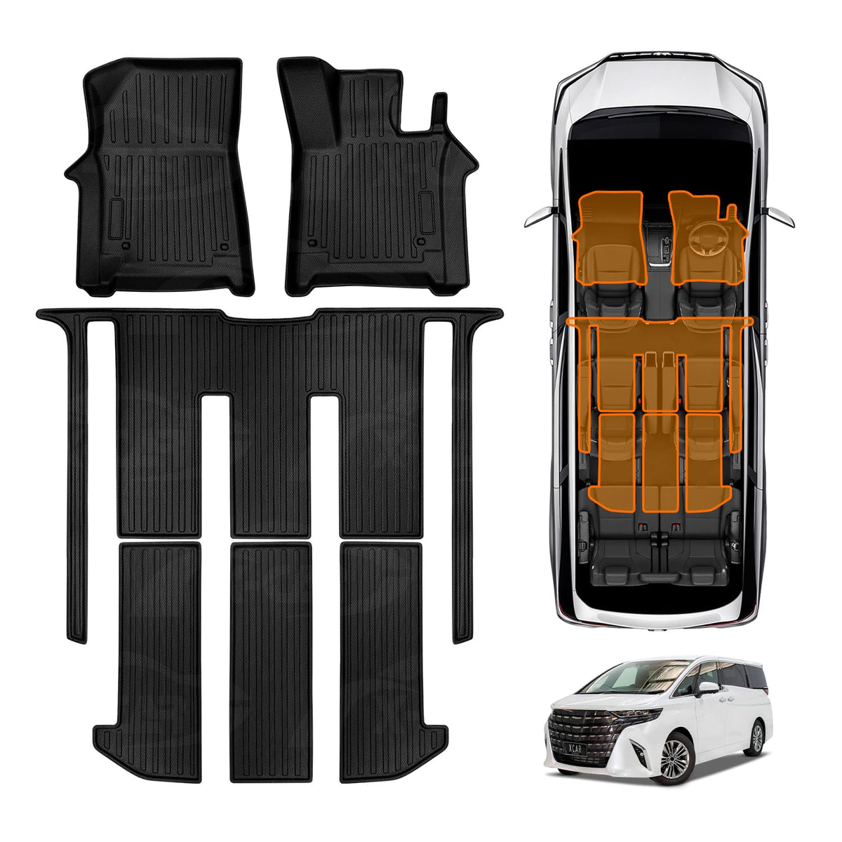 3D Floor Mats for Toyota Alphard 2023-Onwards Heavy Duty All Weather Car Waterproof Interior Protection Liner Set