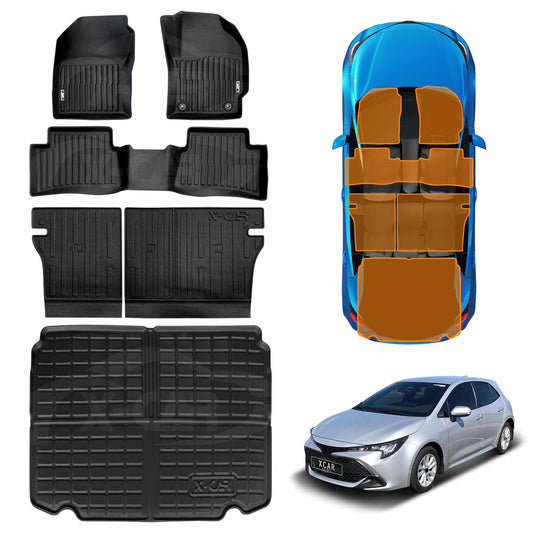 3D Floor Mats Boot Liner Set for Toyota Corolla Hatchback 2018-2025 All Weather Heavy Duty Cargo Kick Mats Back Seat Protector Cover